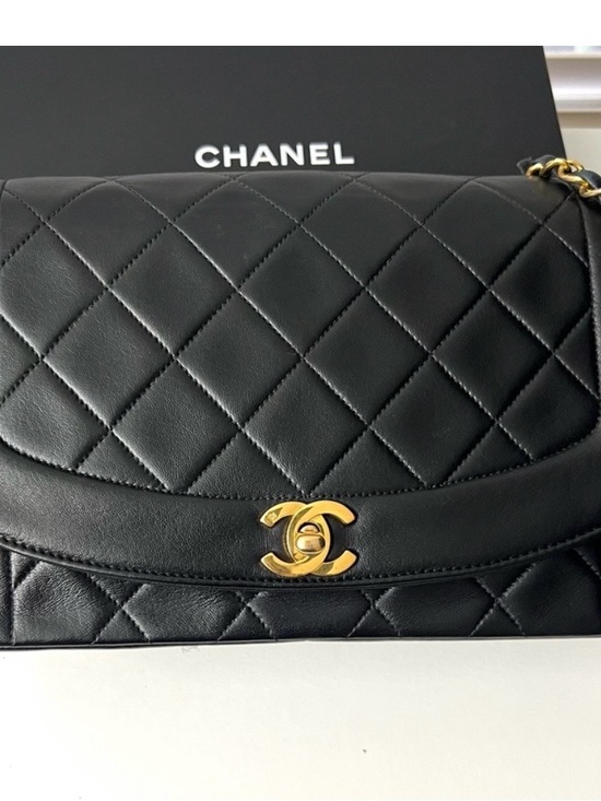 CHANEL Handbags - Vintage CHANEL Diana Black Quilted Lambskin Shoulder Bag with 24Gold Hardware